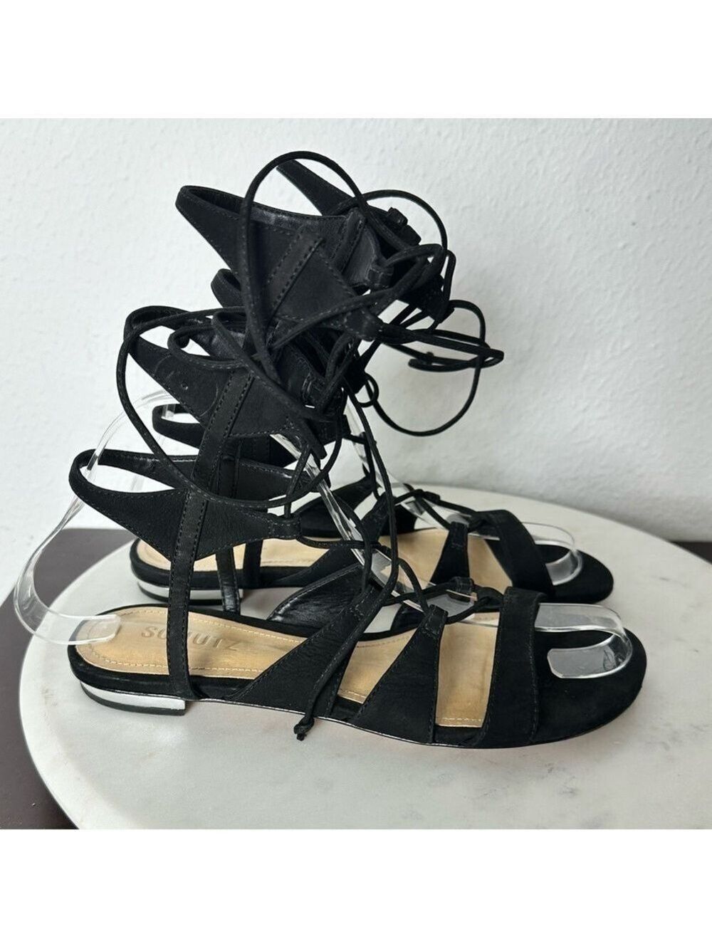 Schutz Erlina Black Suede Flat Gladiator Sandals Women’s 6.5B Strappy Boho Beach - Picture 7 of 9
